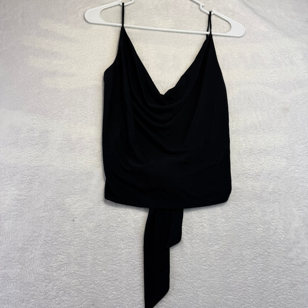 Express M Black Cowl Neck Tie Back Cami Minimalist Y2K Top - Picture 2 of 5